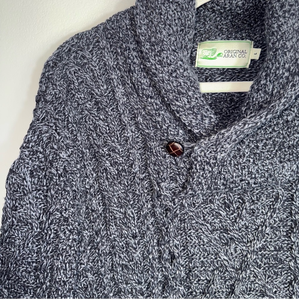 Original Aran Company 100% New Merino Wool Fisherman Sweater-Gray Blue-Large - Picture 3 of 9